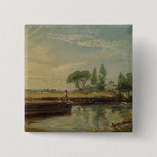 John Constable | A Barge below Flatford Lock, c.18 15 Cm Square Badge (Front)