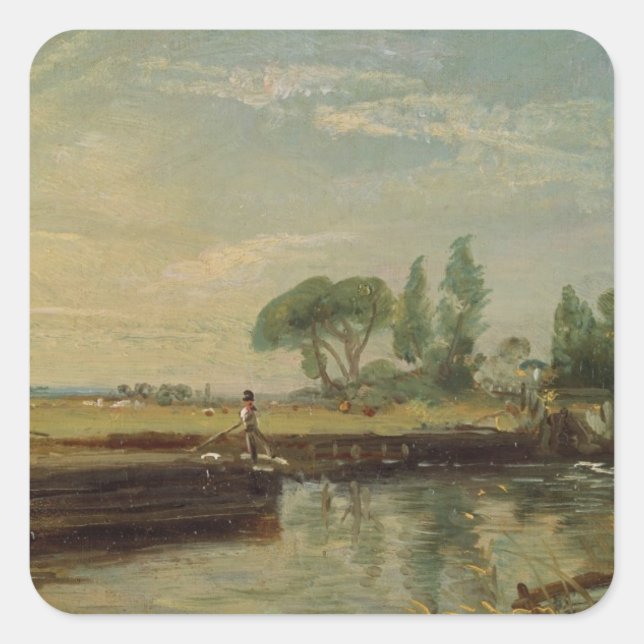 John Constable | A Barge below Flatford Lock, c.18 Square Sticker (Front)
