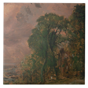 John Constable - A View at Hampstead with Stormy Ceramic Tile