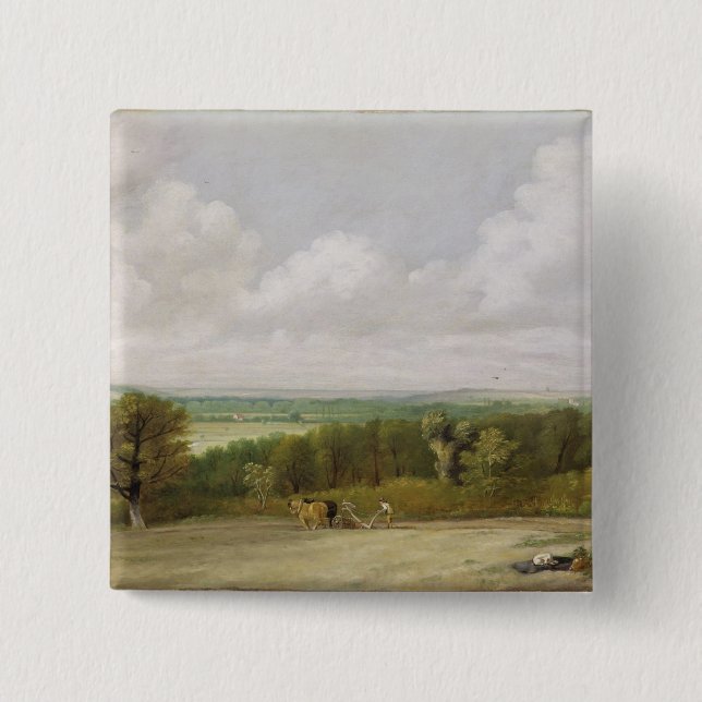 John Constable | Landscape: Ploughing Scene in Suf 15 Cm Square Badge (Front)