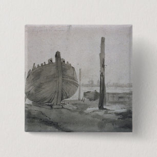 John Constable River Scene with Vessel at Sunset 15 Cm Square Badge