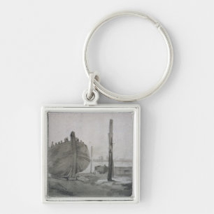 John Constable River Scene with Vessel at Sunset Key Ring