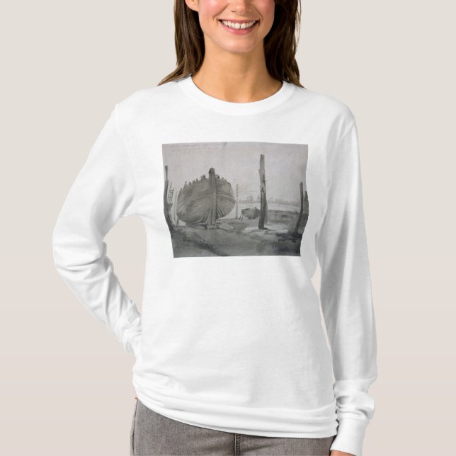 John Constable | River Scene with Vessel at Sunset T-Shirt (Front)