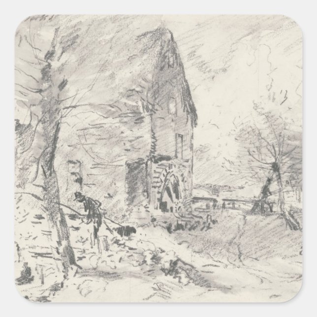 John Constable | Watermill at Newbury (pencil) Square Sticker (Front)