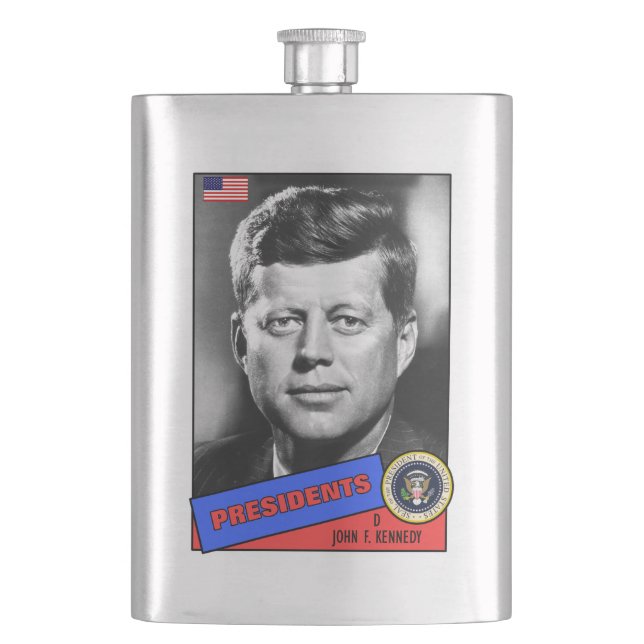 John F. Kennedy Baseball Card Hip Flask (Front)