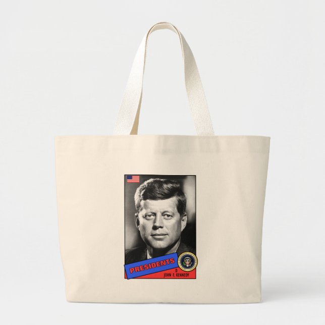 John F. Kennedy Baseball Card Large Tote Bag (Front)
