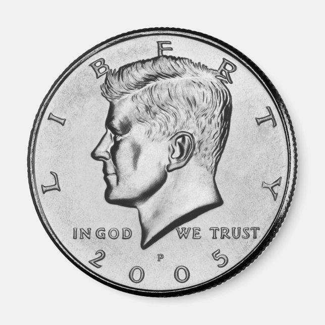 John F Kennedy Half Dollar Coin magnet. Magnet (Front)
