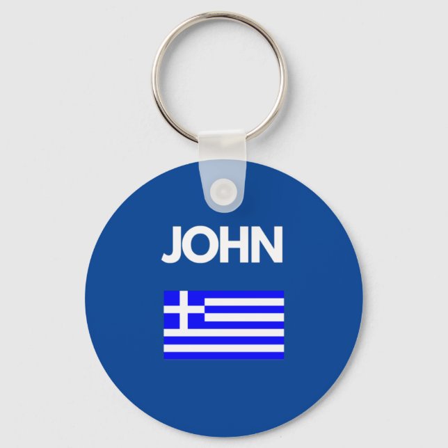 John Greek Name with Greek Flag Design Key Ring (Front)