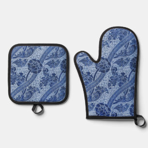John Henry Dearle - Blue Florence Flower Pattern Oven Mitt & Pot Holder Set
