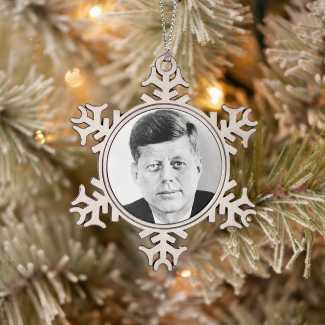 John Jack Kennedy US Presidential White House Snowflake Pewter Christmas Ornament (Tree)