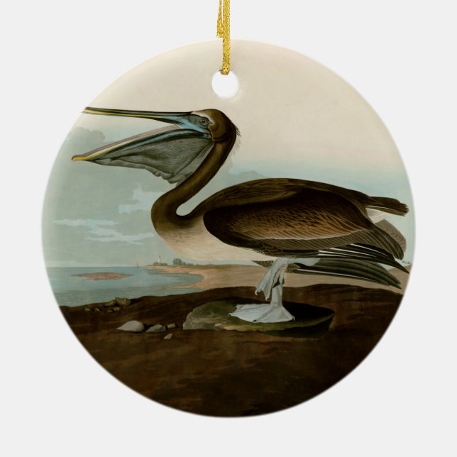 John James Audubon Brown Pelican Artwork Painting Ceramic Ornament (Back)