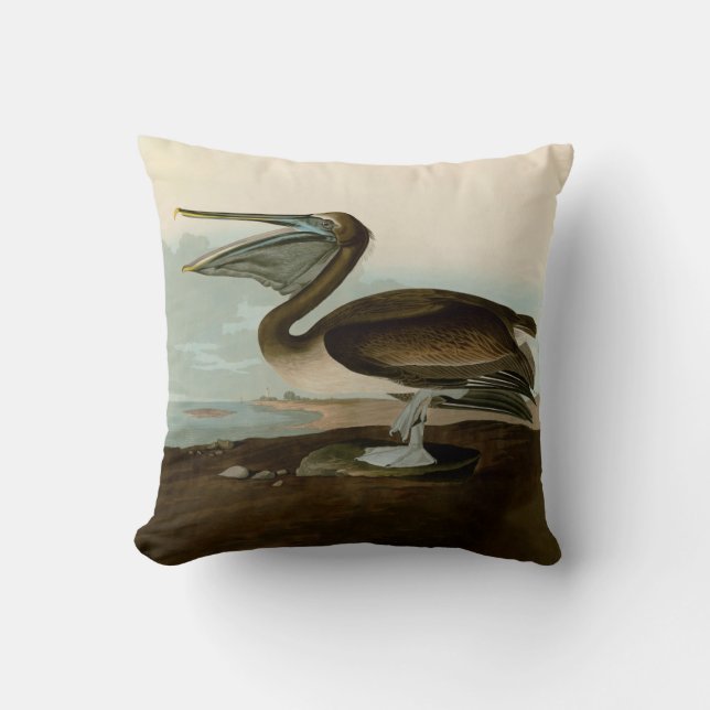 John James Audubon Brown Pelican Artwork Painting Cushion (Front)