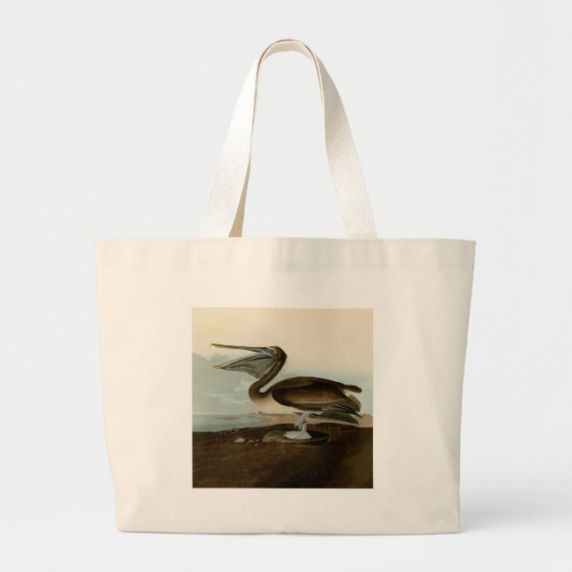 John James Audubon Brown Pelican Artwork Painting Large Tote Bag (Front)