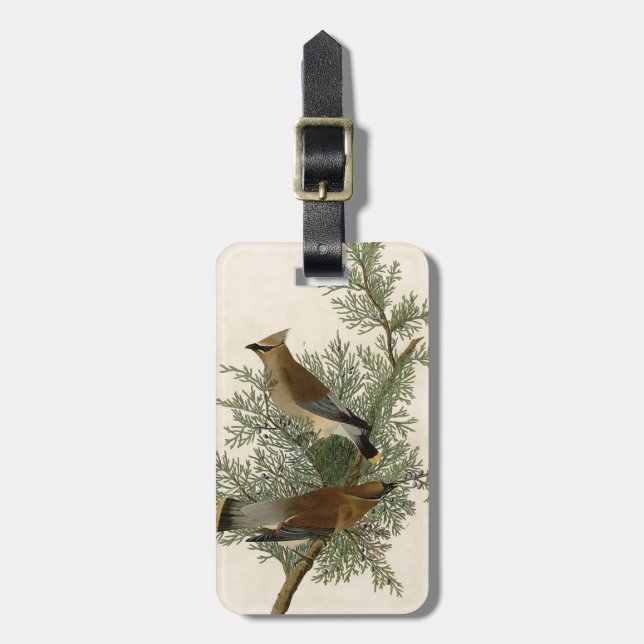 John James Audubon Cedar Waxwing Bird Print Luggage Tag (Front Vertical)