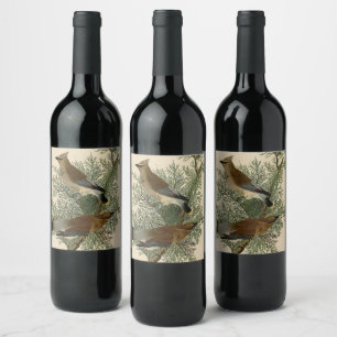 John James Audubon Cedar Waxwing Bird Print Wine Label