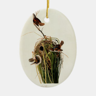John James Audubon Marsh Wren Bird Print Ceramic Tree Decoration