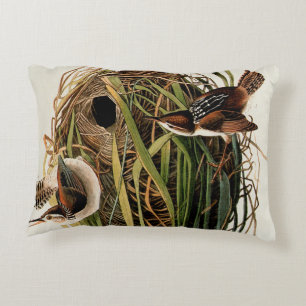 John James Audubon Marsh Wren Bird Print Decorative Cushion