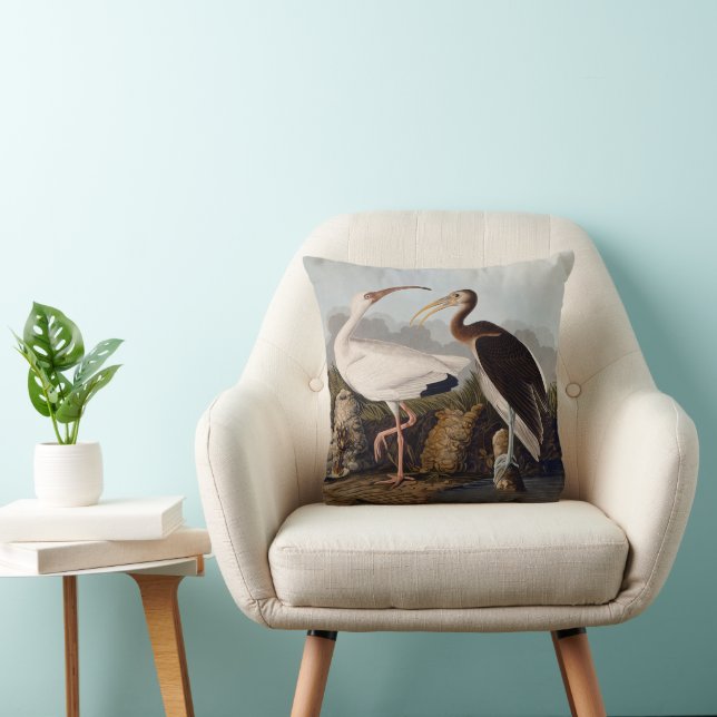 John James Audubon White Ibis Bird Print Classic Cushion (Chair)