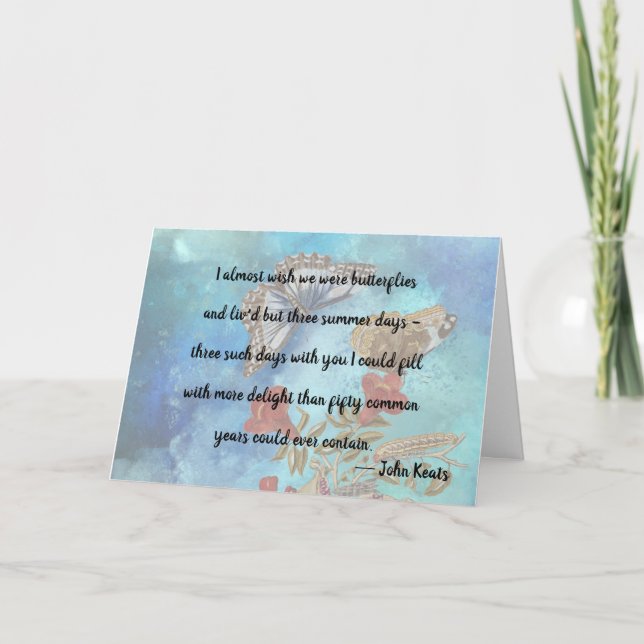 John Keats Butterfly Anniversary Quote Note Card (Front)