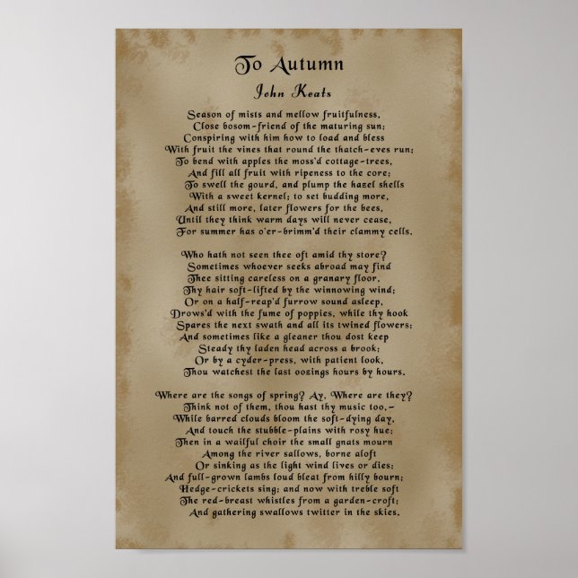 John Keats, To Autumn Poster (Front)