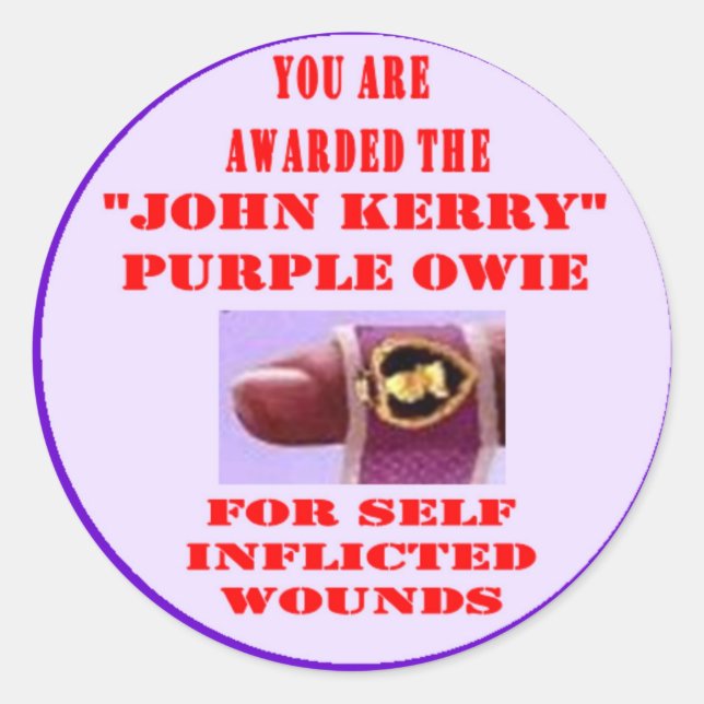 JOHN KERRY PURPLE OWIE CLASSIC ROUND STICKER (Front)