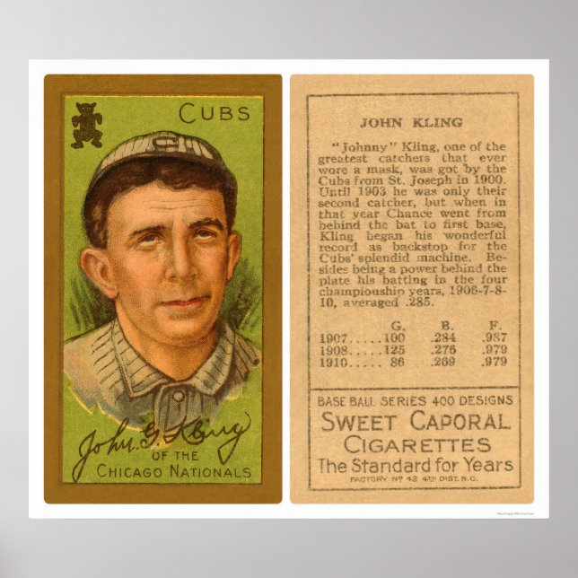 John Kling Cubs Baseball 1911 Poster (Front)