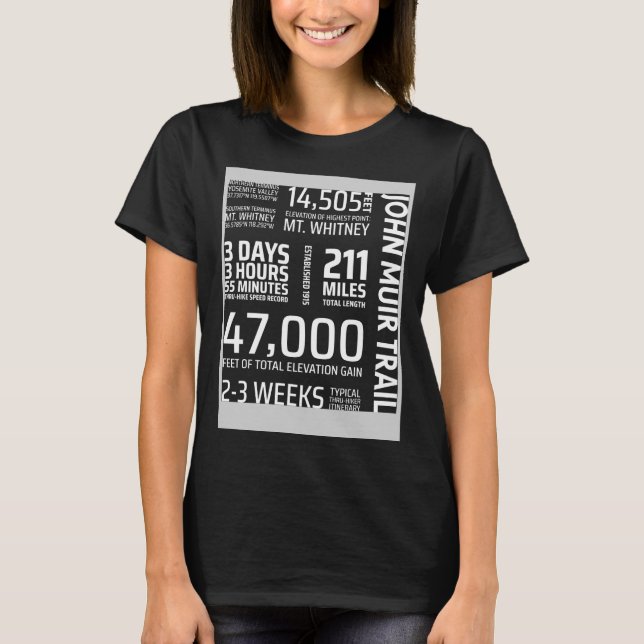 John Muir Trail  ON BACK  Mt Whitney JMT Thru Hike T-Shirt (Front)