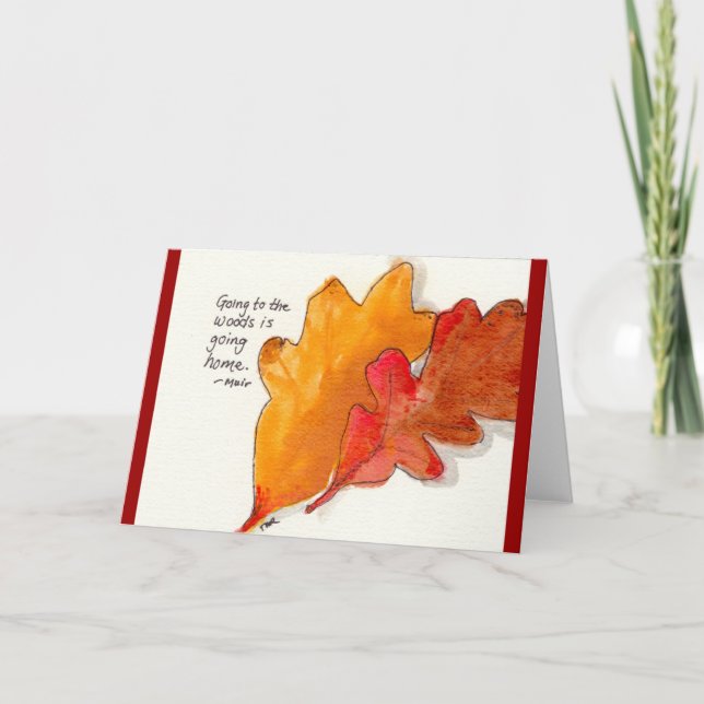 John Muir Watercolor and Ink Oak Leaves Card (Front)