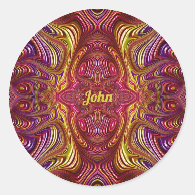 JOHN ~ Multicoloured Fractal Design ~  Classic Round Sticker (Front)