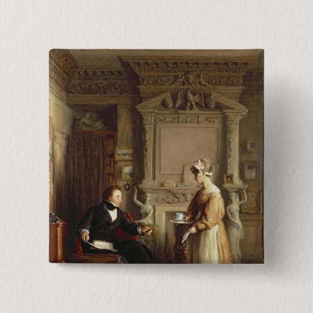 John Sheepshanks and his maid 15 Cm Square Badge (Front)