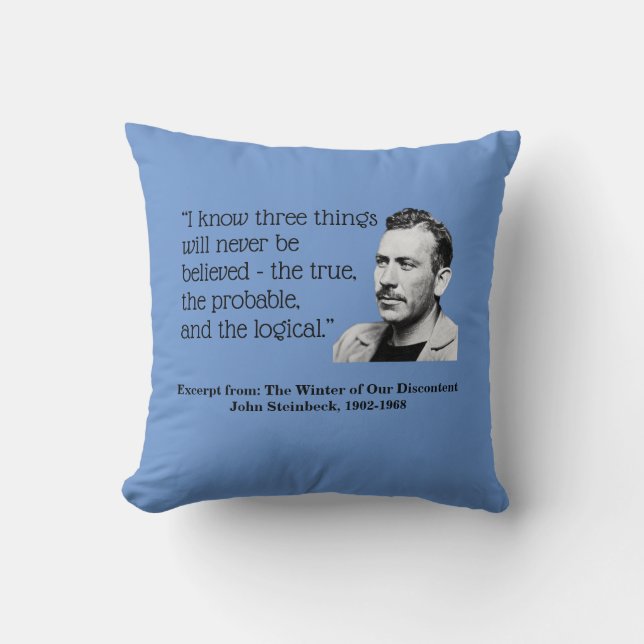 John Steinbeck, I Know Three Things, blue Cushion (Front)