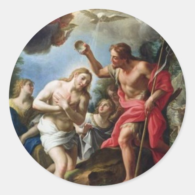 John-the-Baptist-baptising-Christ-by-Trevisani Classic Round Sticker (Front)