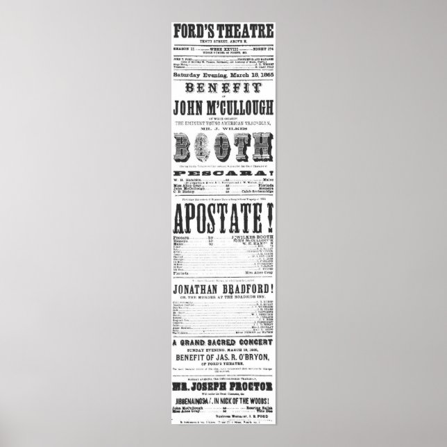 John Wilkes Booth Playbill Poster (Front)