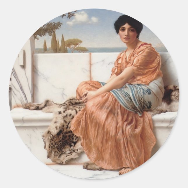 John William Godward- In the Days of Sappho Classic Round Sticker (Front)