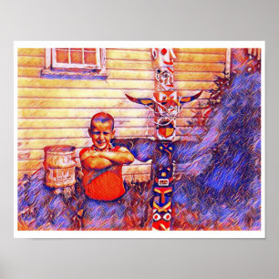 Johnny and the Totem, Psych, Modern Art Postcard Poster
