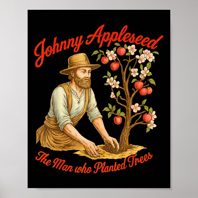 Johnny Appleseed Day September 26th Retro Tree  Poster (Front)