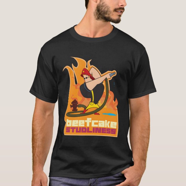 Johnny Bravo Beefcake Studliness Firefighter T-Shirt (Front)