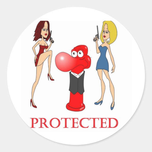 Johnny Condom Protected Classic Round Sticker (Front)