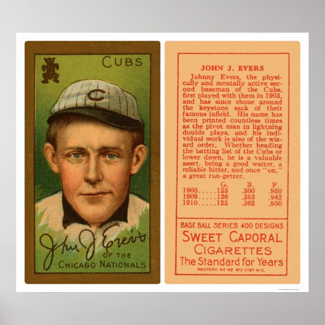 Johnny Evers Cubs Baseball 1911 Poster (Front)