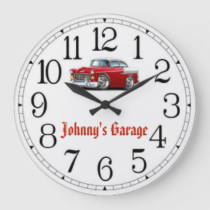 Johnny's Garage Red & White Classic Car Clock