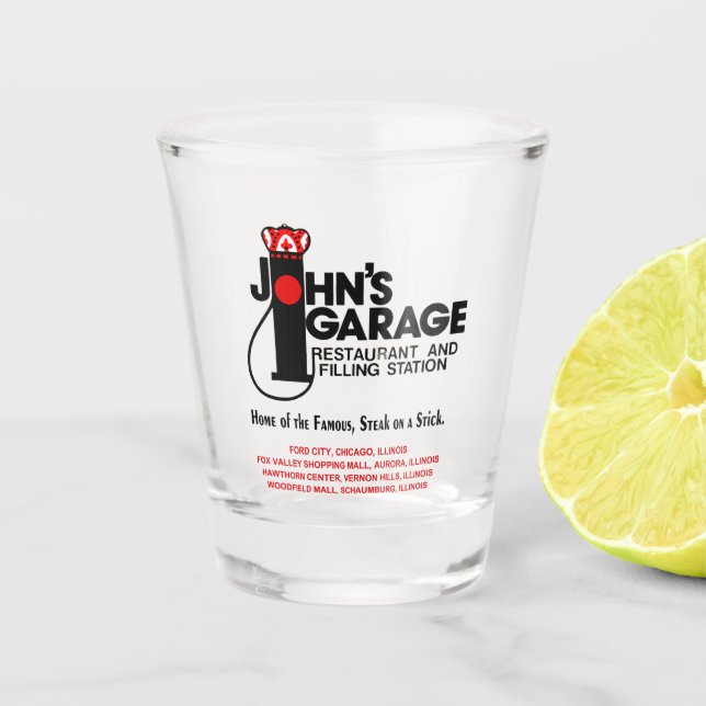 John's Garage Restaurants in Illinois Shot Glass (Front)