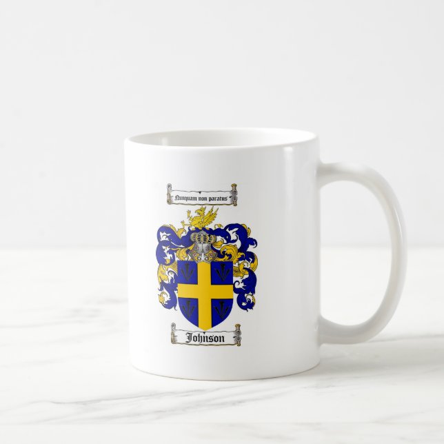 JOHNSON FAMILY CREST -  JOHNSON COAT OF ARMS COFFEE MUG (Right)
