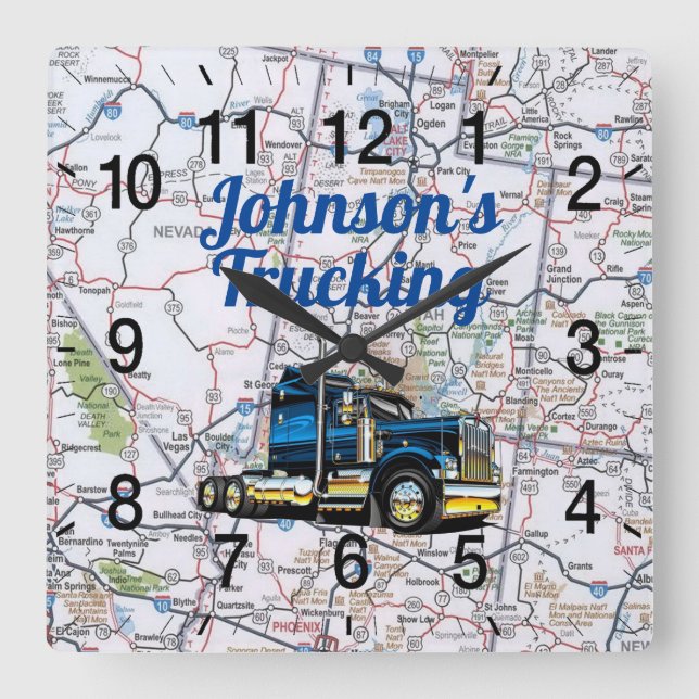 Johnson's Trucking Road Map Square Wall Clock (Front)
