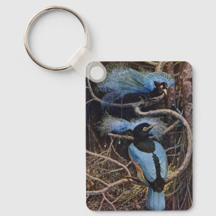 Johnston Vintage Blue Bird Paradise Illustration Key Ring