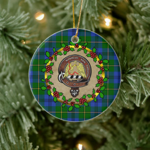 Johnstone Badge & Tartan Personalised Christmas Ceramic Ornament