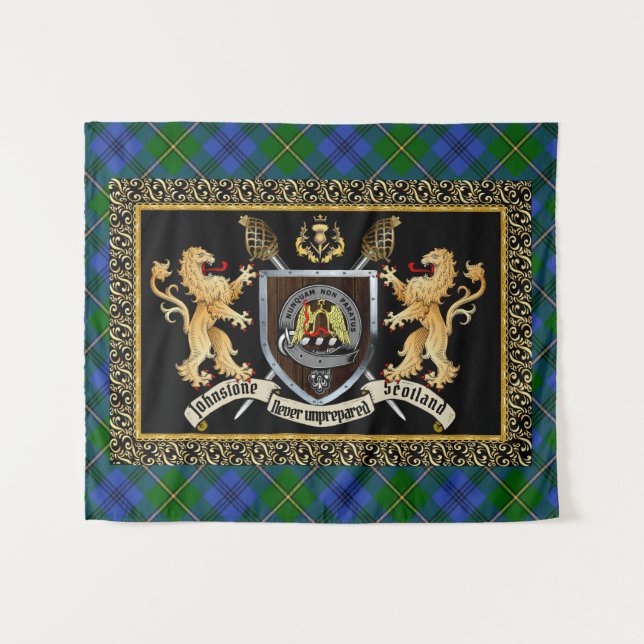 Johnstone Clan Badge & Motto w/Lions  Tapestry (Front (Horizontal))