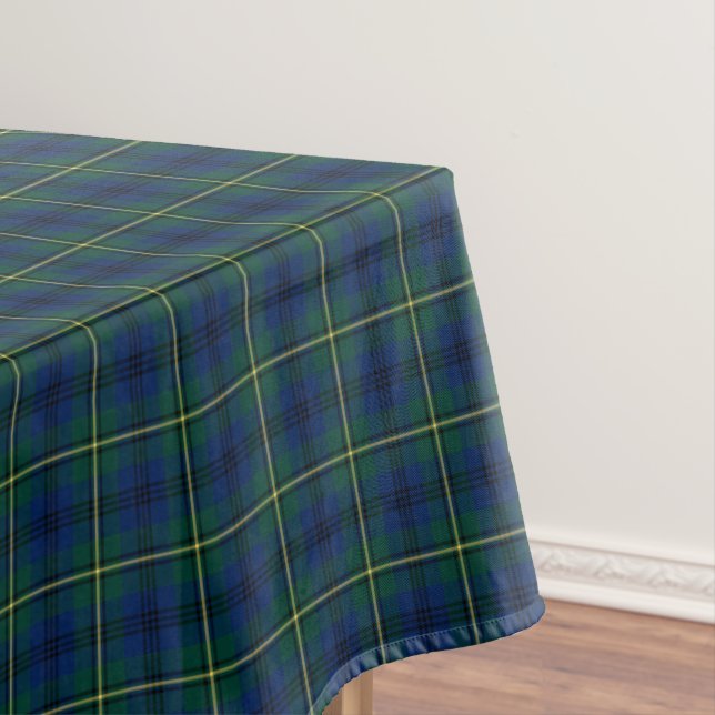 Johnstone Clan Blue, Green, and Yellow Tartan Tablecloth (In Situ)