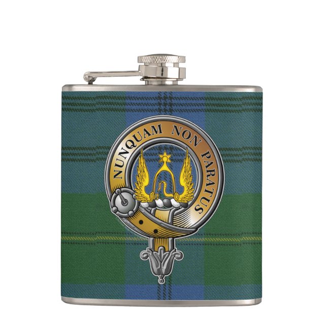Johnstone Tartan & Badge Hip Flask (Front)