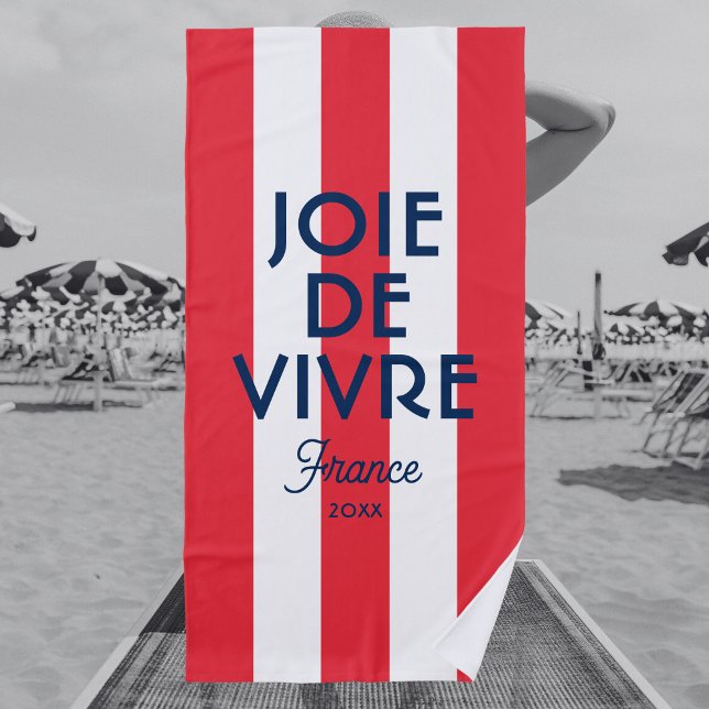 Joie De Vivre France Red Cabana Stripe French Beach Towel (Creator Uploaded)