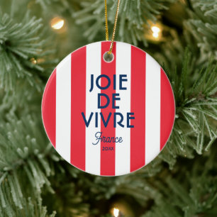 Joie De Vivre France Red Cabana Stripe French Ceramic Ornament